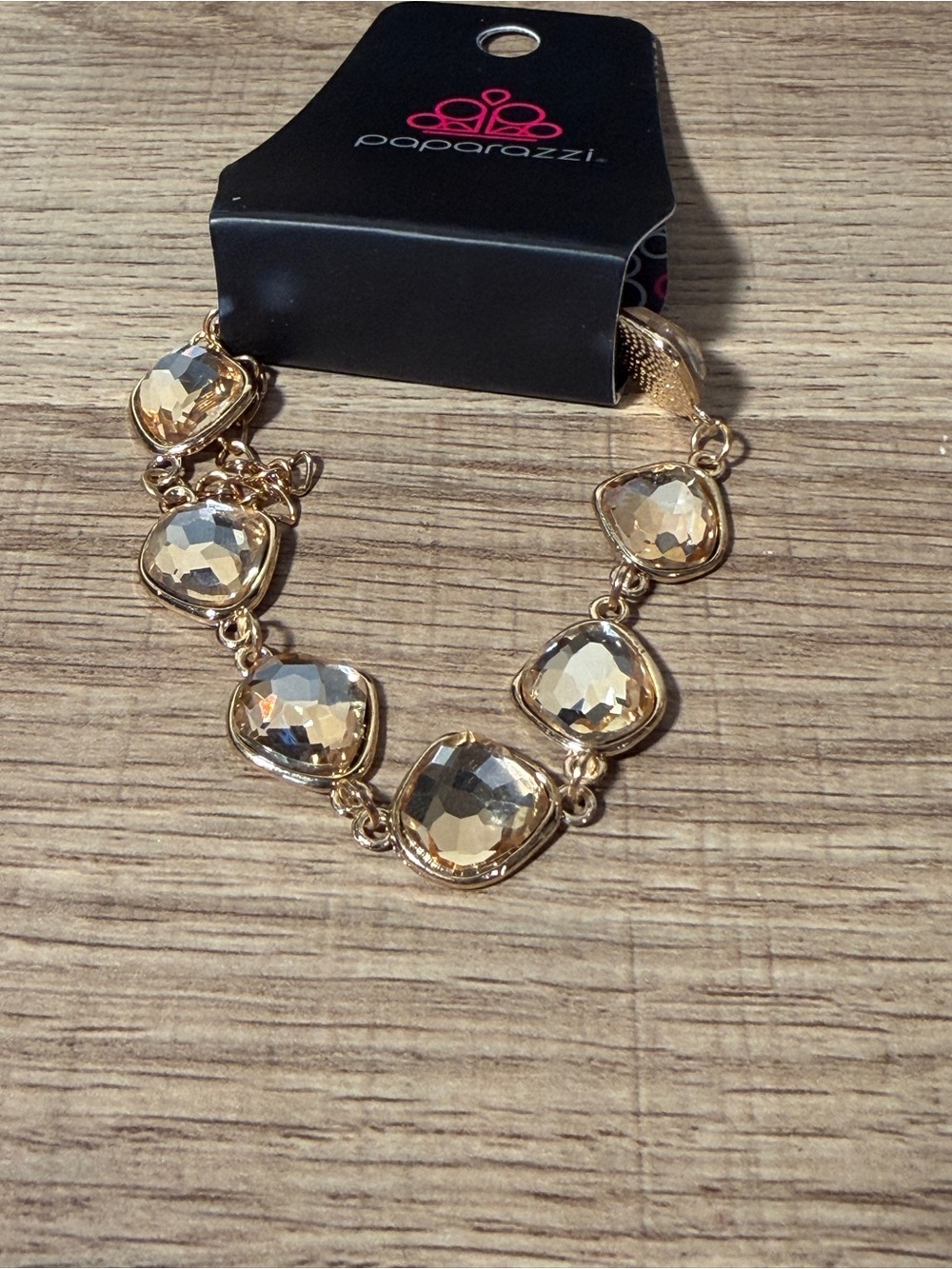 Paparazzi Gold Faceted Champagne Stone Bracelet